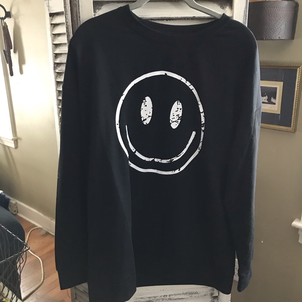 Black Smiley Face Long Sleeve Tee
